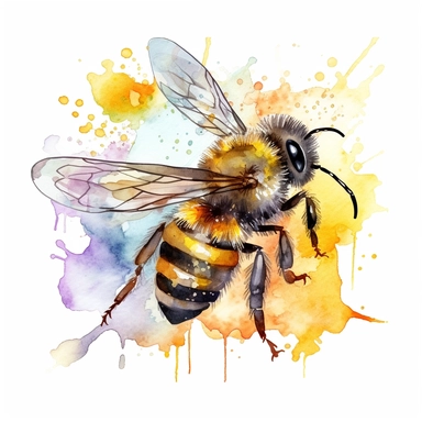 one bee Watercolor clipart bee honey on a white background, in the style of texture-rich compositions, pictorial fabrics, white background, anna dittmann, multi-panel compositions , no watermark, text, words, paintbrush, typography, the images do not stick together