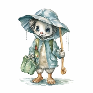 a Cute Happy Baby Penguin in clothing in the style of Watercolor Kate Greenaway Clipart, White Background