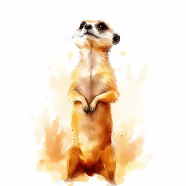 cute meerkat, standing on hind legs and looking alert, earthy watercolor, clipart, on a white background