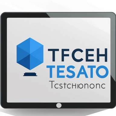 Design a modern and minimalist logo for a business called Techtonic. The logo should incorporate a computer. The computer should be stylized with clean lines and geometric shapes, and positioned in a way that complements the text. The logo should incorporate bold typography using the Montserrat font and shades of blue and white. clipart style, simple, white background, plain background