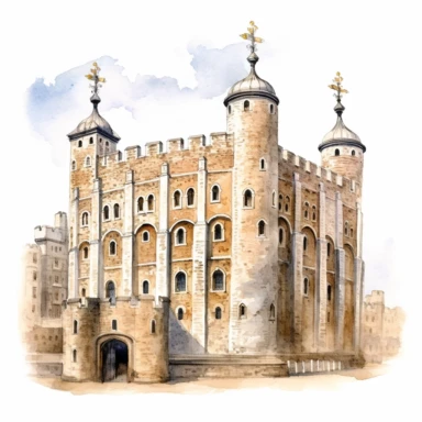 tower of London UK, watercolour illustration clipart, extremely detailed, 4k, high quality, isolated on white background