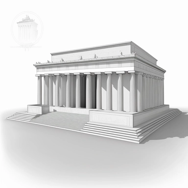 clipart, front view of the lincoln memorial at washington dc, white background, simple lines , no shading