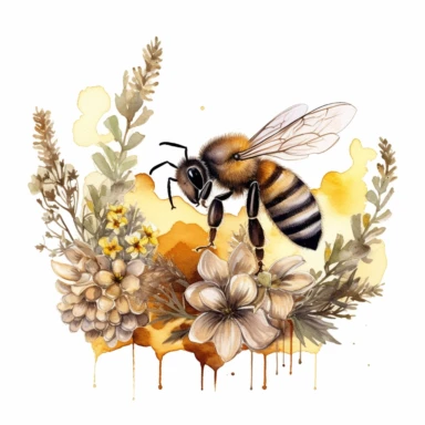 a watercolor clipart, vector of beesweep in the style of vintage imagery, decorative paintings, subtle shading, nature core, muted colors, craftcore, on a white background, uhd image