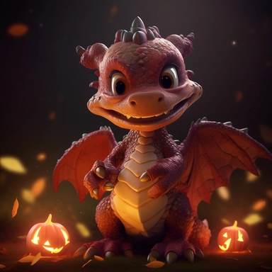 happy Halloween baby dragon, advanced color scheme, high detail, studio lighting, 8k UHD, C4D, blender, OC rendering, clipart