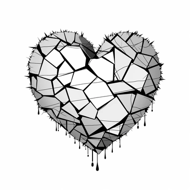 broken heart, one line, black and white, Clipart, white background, no text, no caption