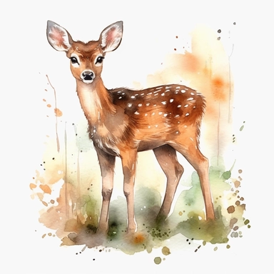 Watercolour cute realistic deer in the wood, woodland animal, ultra detailed ultra photoreal intricate detailed beautiful magnificent deer with perfect beautiful realistic eyes and intricate facial features four perfect legs and paws realistic detailed, png image, high definition, 300dpi, graphic clipart, computer graphics