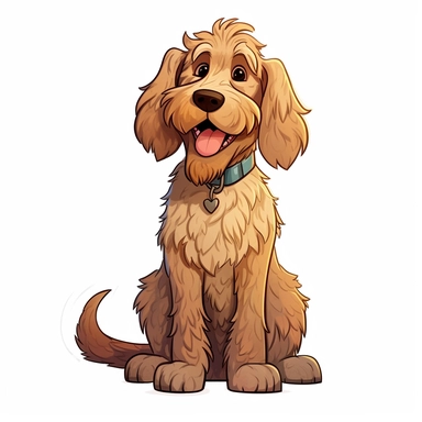 Cartoon Adult Dogs, Cartoon Adult Dogs Clipart, Cartoon Adult Dogs SVG, Dogs PNG Sublime, Dogs sublime, Adult Labradoodle smiling, sitting, direct front view, isolated on white background, hd