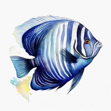 Emperor Angelfish Fish, water color style, clipart, white background