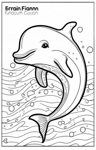 a cute dolphin swimming, black and white clipart for a kids coloring page, simple and clean, thin line art, accurate features, proportionally sized, illustration style,