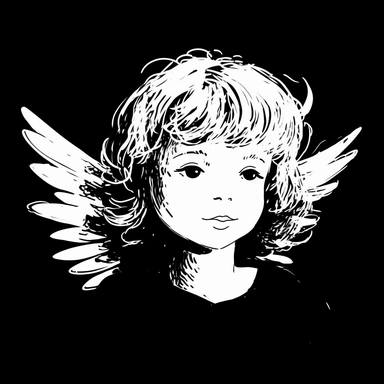 sketch clipart of cute angel, hd, white on black background, spaced out,--ar 3:2