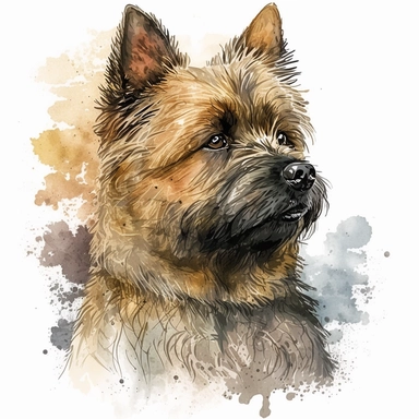 Generate a watercolor-style image of a Cairn Terrier dog Clipart with natural watercolors on a white background