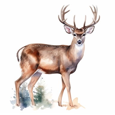 watercolor Deer with antlers clipart, highly detailed