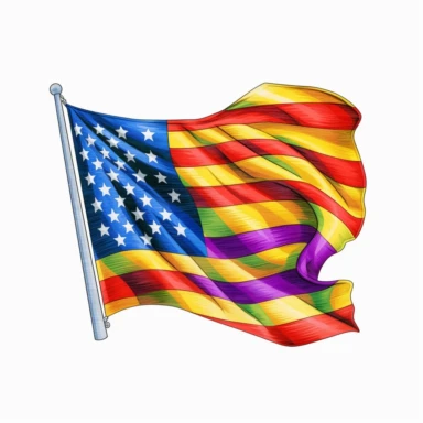 Cute Beautiful Rainbow American flag Pride LGBT Sublimation Clipart,Cartoon, hyper realistic, intricate detail, illustration style,high solution,on the white background