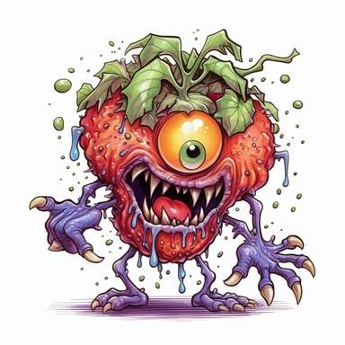zombie fruit, cartoon, colored pencils, white background, black outline, Clipart extremely detailed