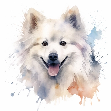 American Eskimo Dog dog, water color style, clipart, white background