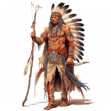 Pawnee warrior, full length, clipart, white background
