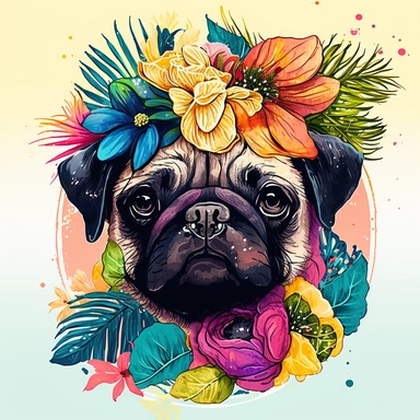 geisha pug hawaiian colourful anime manga kawaii cute vibrant clipart trippy vivid
