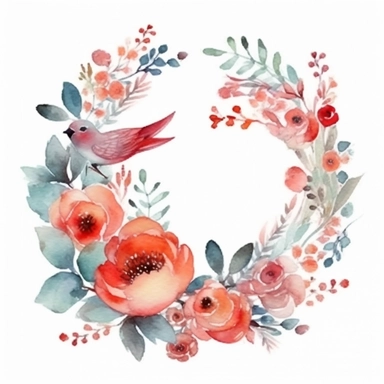 elegant valentine's day wreath ,watercolor clipart ,minimalist ,beautiful colors,isolated white background,8k