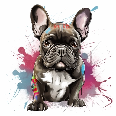 graffiti style french bulldog clip art white background