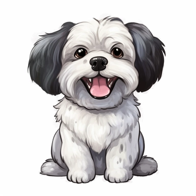 single isolated asset, cute happy Havanese puppy action pose, front view, chibi style, watercolor, professional vector clipart, white background
