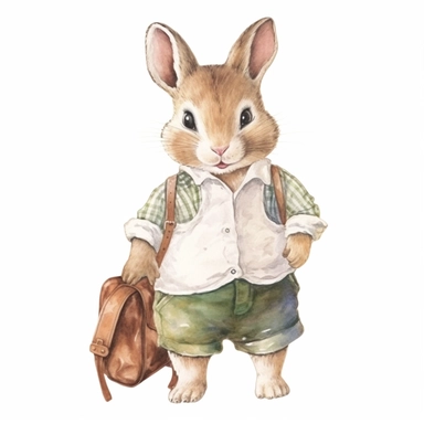 a Cute Happy Baby Chipmunk in clothing in the style of Watercolor Kate Greenaway Clipart, White Background