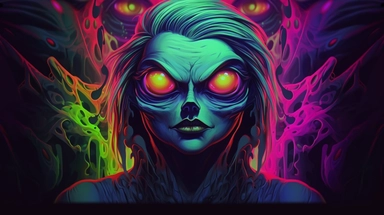 webp, oil painting, glowing eyes, clipart, Halloween, glow in the dark, neon, uhd, vivid, colorful, highly detailed, Tshirt design
