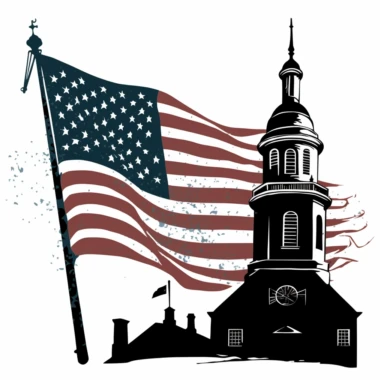 clipart image with iconic symbol, flag, and historic landmark from the American Revolution, perfect for DIY project and craft