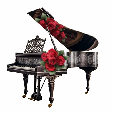 a victorian grand piano clipart red rose white background q2