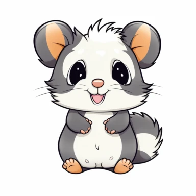 kawaii opossum clipart, white background