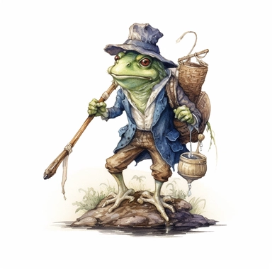 watercolor fairytale frog clipart, as it depicts the frog dressed as a farmer, transporting you to a world of farming folklore and inspiring imaginative storytelling filled with rural charm, 8k, fantasy style, white background