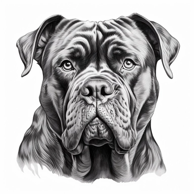 Cane Corso clipart no background, white, black, svg, sketchbook, free lines, on paper