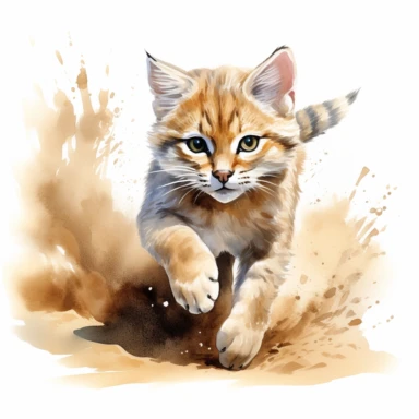 Sand cat running, watercolor, sharp illustration clipart, insane detail, white background