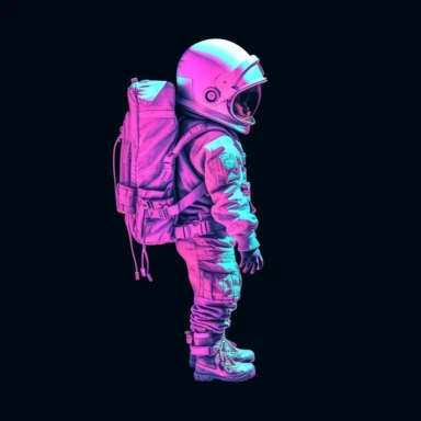 a child as astronaut with a backpack instead of a jetpack,Vaporwave clipart set, black background