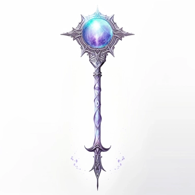 Design a captivating clipart image of a legendary staff against a pristine white background. The staff should have a radiant crystal orb crowning it, adorned with ancient runes and symbols. Let the staff emit a soft, pulsating glow to represent the wielder's magical prowess.