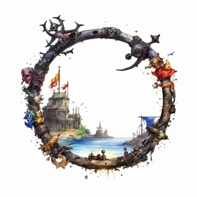 beautiful stunning d&d , empty pirats circle frame rpg , roleplay game, paint art style, clipart, white background, superrealistic
