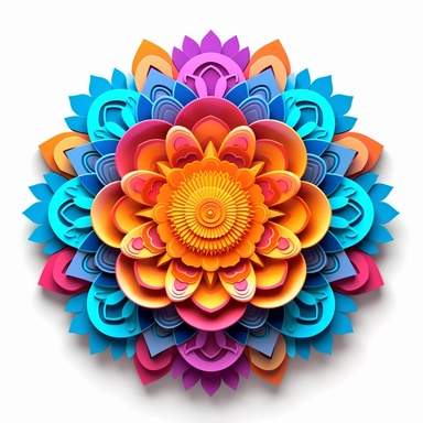 3D mandala clipart, vibrant chakra colors, on white background