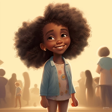 pixar illustration of Sag Harbor town , An illustration of five year old light skin happy black girl with curly afro, on the beach with african american grandparents in Sag harbor Sunset Beach, east hampton , summer vaction, beach town , summer days , muted tones , shy warm heart , pixar , hyper detailed , smooth skin realistic animated — Happy Black Girl Smiling art,black girlsclipart, Funny black girl , Cheerful african american girl child png, clipart, afro ,Full body with legs , Cottage core