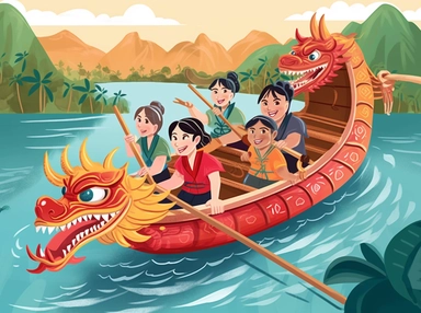 new year dragon boat traditional clip art, in the style of narrative-driven visual storytelling, quito school, illustrated advertisements, creative commons attribution, digitally enhanced, storybook illustration, 2d game art