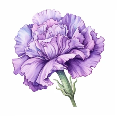 Watercolor purple carnation clipart on a white background in the style of feminine sticker art, Tanya Shatseva, storybook illustration, deep purple and lavender hues, Georgia O'Keeffe, flower and nature motifs, colored line art, colored outlines, cottagecore design, watercolor on white background, ombre, royal tones, colored line art, colored outlines, iridescent ombre, gradient shading, symbol of capriciousness, vibrant digital art oil paint photorealism, an illustration of a colored flower, me