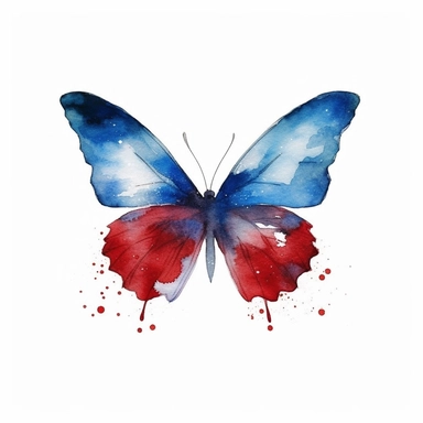 butterfly, red, white and blue watercolor clip art AR 3:2