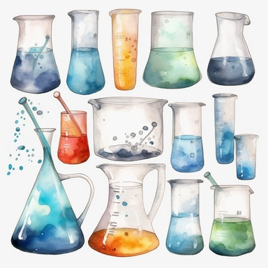 lab beaker, clipart sets. water color, with white background