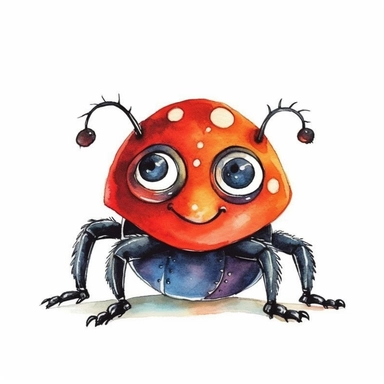 watercolor kids illustration very cute and sweet bug, clipart, white background