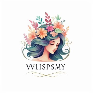 a vector logo design with text for a company called Whimsy Whisper, flowers, cute clipart supplier, watercolor , white background, adobe illustrator, watermark, 3d vector art, digital printing, 4k resolution