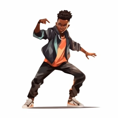 Cool cute black kid dancer, cool dancing clothes, male black boy, watercolor style, clipart solid white background