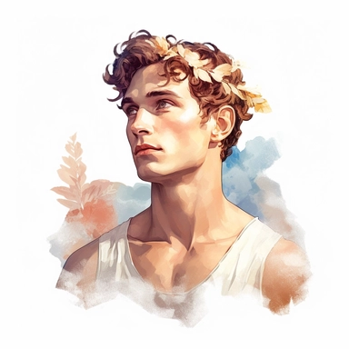 beautiful stunning handsome vintage greek god character, paint art style, clipart, white background, superrealistic, one of a kind