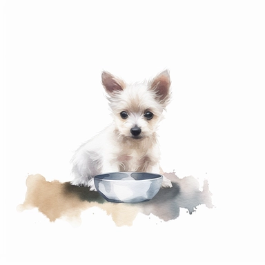 Watercolor dog bowl clipart, white isolated background, space out, hd