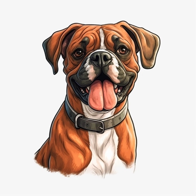 cute Dog Boxer, happy and smiling, bold line, clipart, sticker, white background, no shadow, 8k detail
