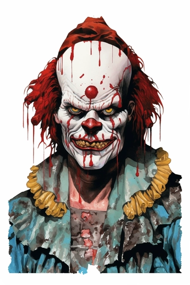 evil clown, white background, PNG, sharp white border, James C. Christensen, Butcher Billy, Jim Mahfood, clipart, clean border, white background