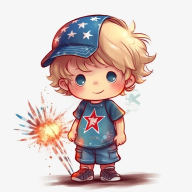 Super cute, American flag with toddler army Sublimation Clipart, Cartoon funny, Cute anime, Very detailed, firework background