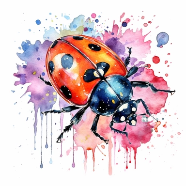 watercolor ladybug with flowers clipart, vibrant colors, hyper realism
